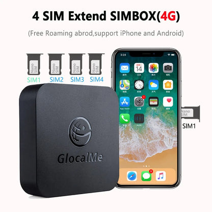 Glocalme Simbox Multi 4 SIM Dual Standby 4G Roaming Adapter for iPhone Android No Need Carry Work wi/ WiFi Data to Make Call SMS