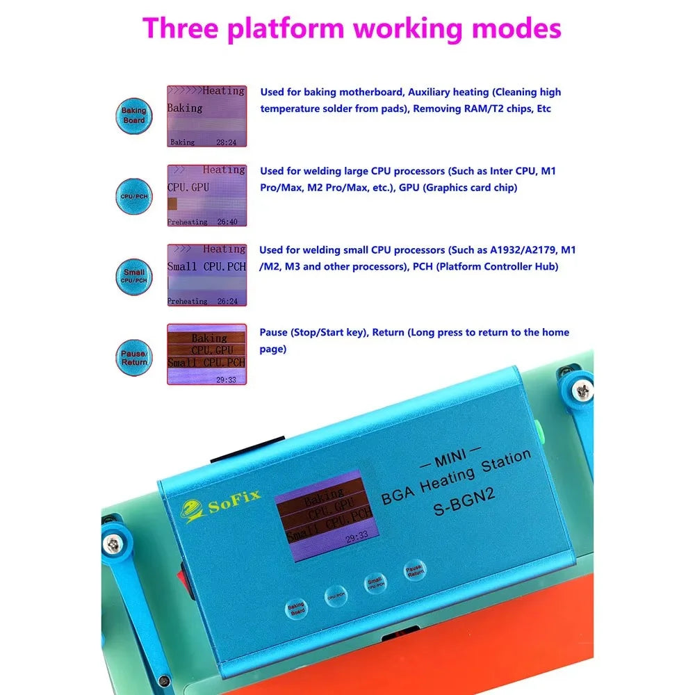 SoFix S-BGN2 Mini BGA Heating Station For Laptop Macbook Pro Motherboard Heating Soldering T2 Chip Glue Removal Fix Repair Tool