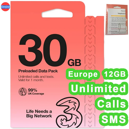 Three Europe Internet Sim Card,Prepaid Sim Card Europe,sim unlimited data,internet free unlimited sim data,4g/5g Europe data sim