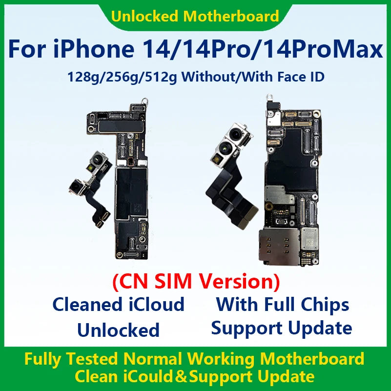 Fully Tested 100% Working Mainboard For iPhone 14 Pro Max With Face ID Clean iCloud Board Support Update SIM Version Motherboard