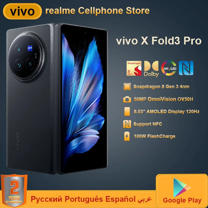 Vivo X Fold 3 Pro Mobile Phone 8.03'' AMOLED Snapdragon 8Gen3 IPX8 5700mAh 100W Supercharge 50W wireless 50MP NFC Smartphone