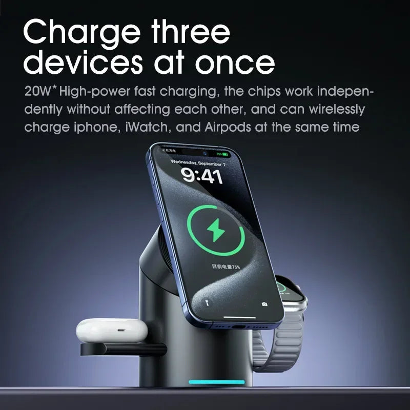 New Smart Qi2 3 In 1 Magsafe Magnetic Wireless Charger For Android iPhone iWatch Airpods Induction Fast Charging Dock Station