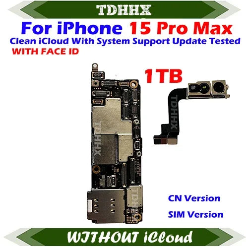 Update iOS System Logic Board For iPhone 15 Pro Max With Face Id Full Chips iCloud Off Dual Sim Motherboard Full Tested Chips