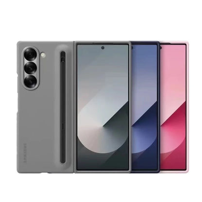 For Samsung Galaxy Z Fold 6 Foldable Case Cover Liquid Silicone Elastic Pen Optional with Tempered Film Shockproof Hard Shell