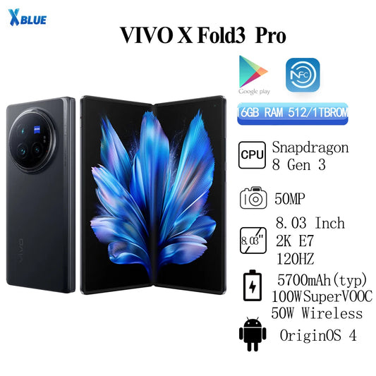 Official Brand New Vivo X Fold 3 Pro Snapdragon 8 Gen 3 50MP 5700mAh 100W SuperVOOC 50W Wireless 8.01" AMOLED 2K E7 120Hz  NFC